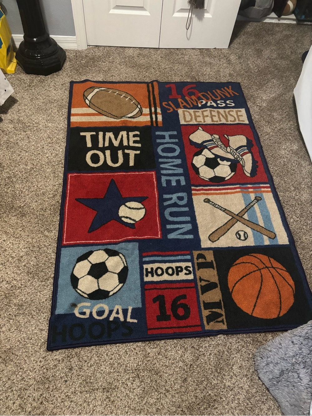 Target Kids Sports Patchwork Rug - Blue, Red, Orange, Black